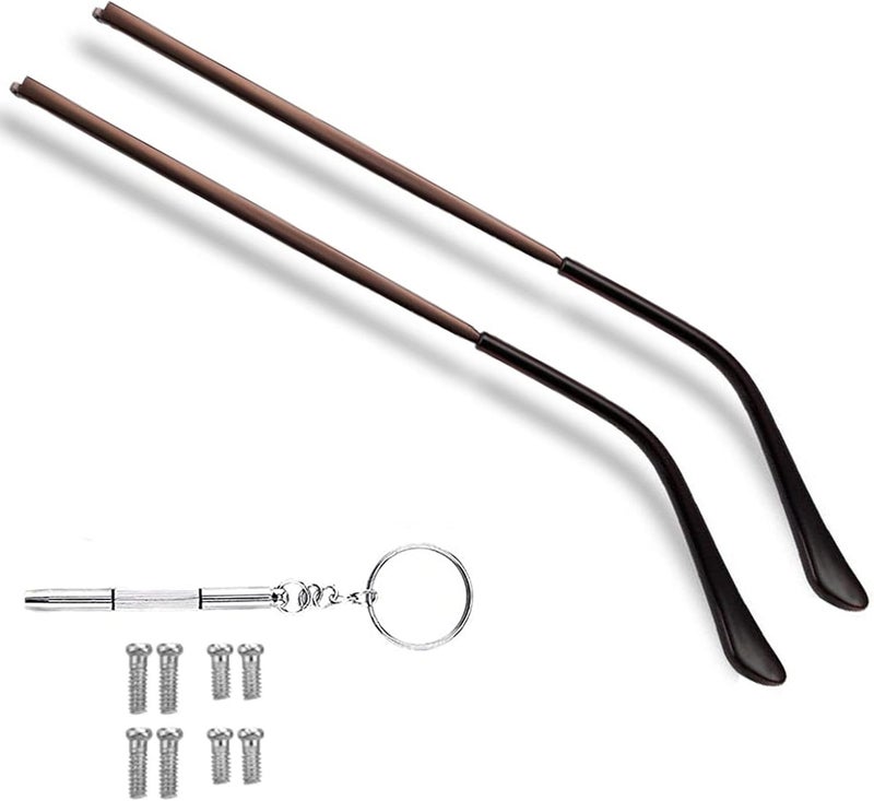 OPUGIT Metal Glasses Replacement Temple, Eyeglass Arms Legs Replacement, Glasses Repair Kit Universal Eyeglasses Replacement, DIY Temples for Glasses with Screws(1 Pair, Brown) - Image 1
